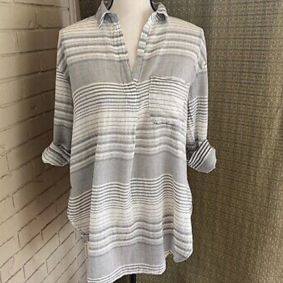 BDG Urban Outfitters Striped Lightweight Cotton Popover Tunic Pocket Medium - Picture 1 of 6